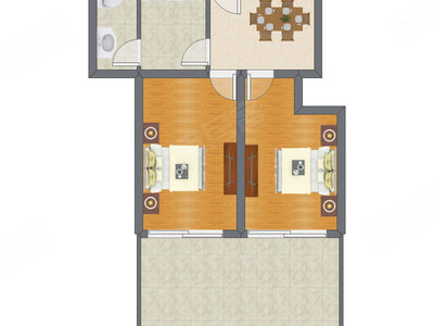 2室1厅 67.00平米