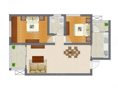 2室2厅 64.00平米户型图