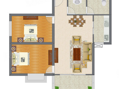 2室2厅 97.34平米户型图