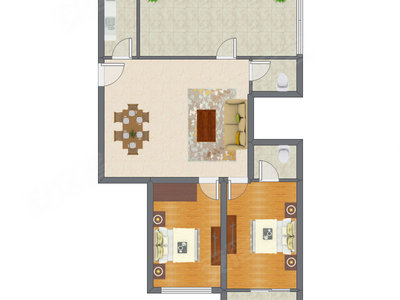 2室2厅 102.52平米户型图