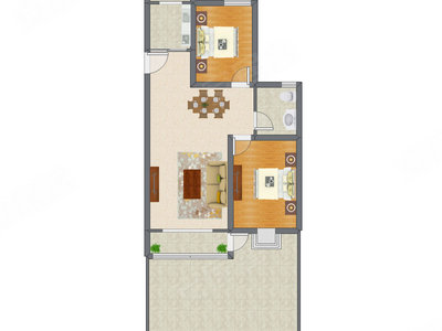 2室2厅 95.72平米户型图