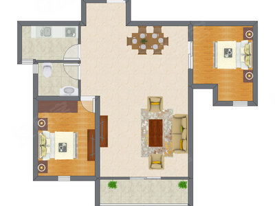2室2厅 73.69平米户型图
