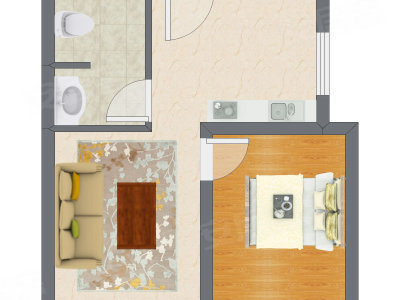 1室1厅 47.37平米户型图