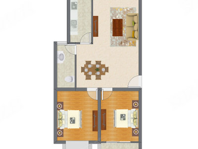 2室2厅 90.91平米户型图