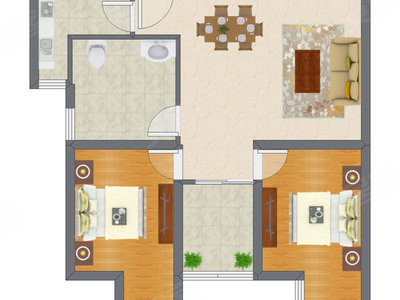 2室2厅 83.91平米户型图