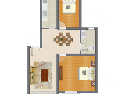 2室2厅 59.17平米户型图