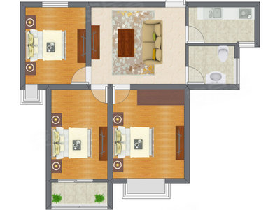 3室1厅 61.55平米