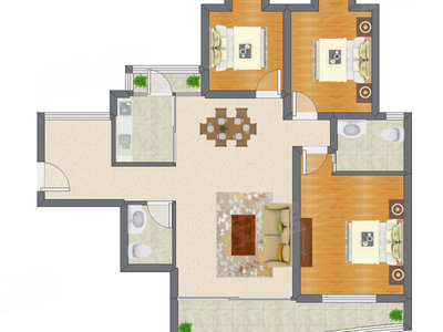 3室2厅 106.12平米户型图
