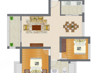 2室2厅 72.75平米户型图