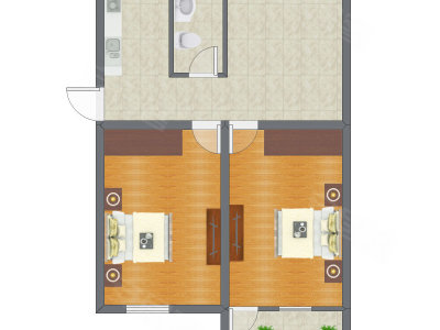 2室1厅 67.30平米户型图