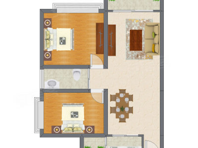 2室2厅 69.12平米