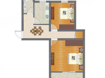 2室1厅 47.29平米户型图