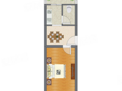 1室1厅 38.73平米户型图
