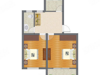 2室1厅 64.60平米