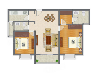 2室2厅 122.82平米户型图