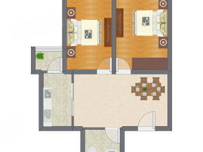 2室1厅 66.36平米户型图