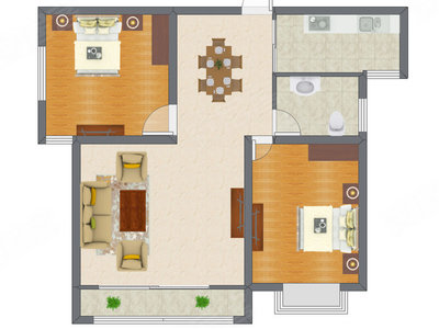 2室2厅 76.11平米户型图