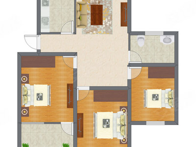 3室1厅 74.92平米户型图