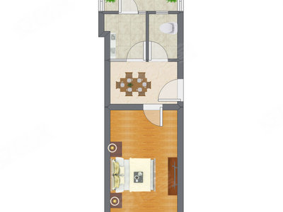 1室1厅 38.95平米户型图