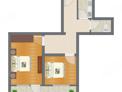 2室1厅 40.97平米户型图