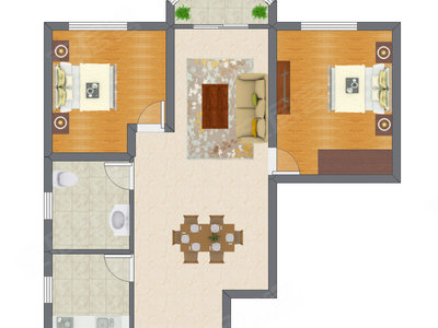 2室2厅 85.06平米户型图