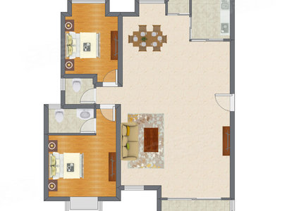 2室2厅 118.17平米户型图