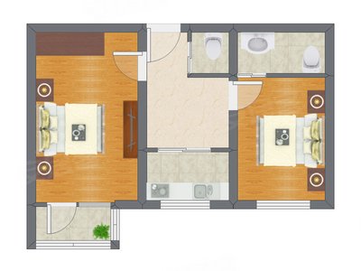 2室1厅 51.00平米