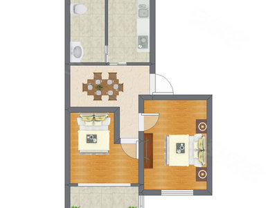 2室1厅 63.34平米户型图