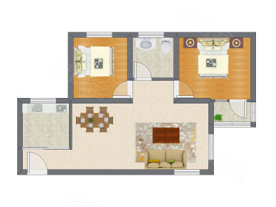 2室2厅 83.95平米户型图