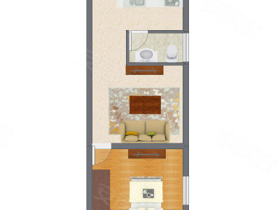 1室1厅 34.57平米户型图