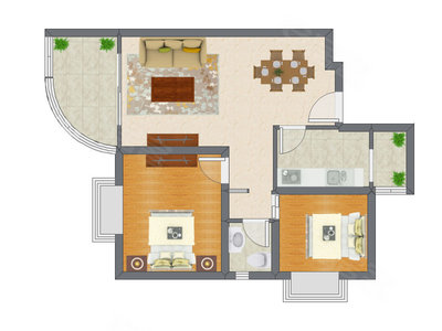2室2厅 81.38平米户型图