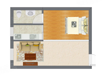 1室1厅 29.30平米户型图
