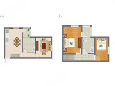 2室2厅 46.47平米户型图