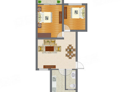 2室2厅 55.76平米户型图