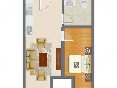 1室1厅 33.45平米户型图
