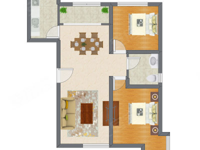 2室2厅 98.15平米户型图