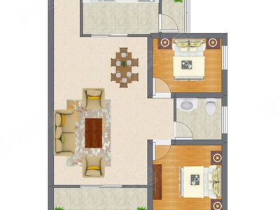 2室2厅 75.38平米