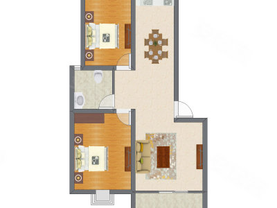 2室1厅 64.78平米户型图
