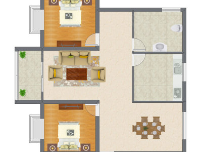2室2厅 83.22平米户型图