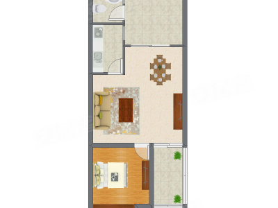 1室2厅 53.47平米户型图