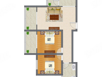 2室1厅 87.65平米户型图