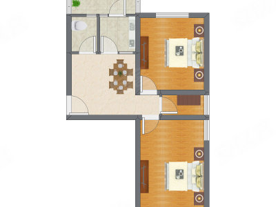 2室1厅 70.44平米