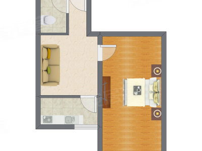 1室1厅 50.43平米户型图