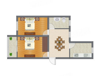 2室1厅 49.70平米户型图