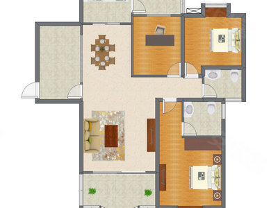 3室2厅 131.37平米户型图