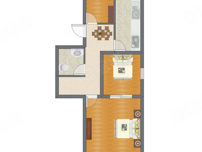 2室1厅 49.74平米