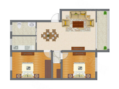 2室2厅 95.59平米户型图