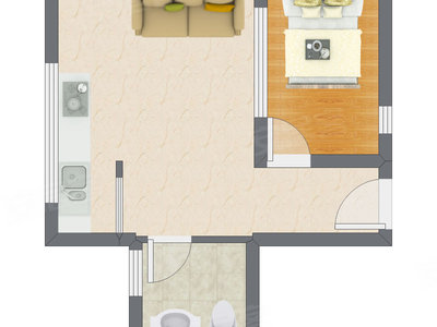 1室1厅 47.01平米户型图