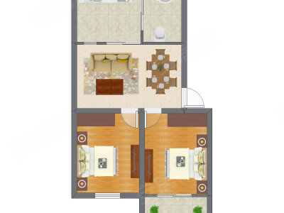 2室2厅 52.55平米户型图