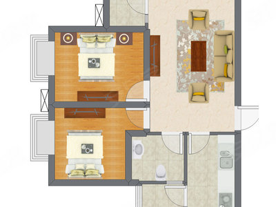 2室1厅 67.41平米户型图